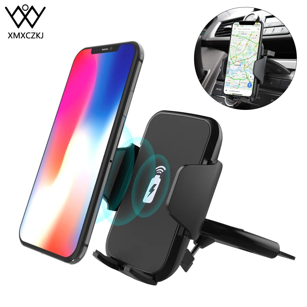 

Car Phone Holder for iPhone Samsung Fast Qi Car Wireless Charger Air Vent/CD Slot Mount Mobile Phone Holder Stand For Xiaomi