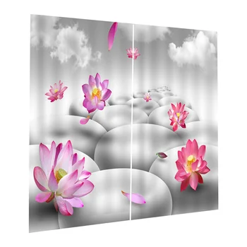 

1pc Curtain Printing Waterproof Durable Lotus Polyester Home Decor for Bedroom