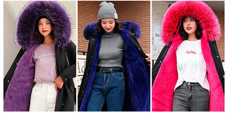 Женские парки с капюшоном, женские зимние куртки и длинные пальто, стеганая куртка, теплая верхняя одежда, большой воротник из искусственного меха, chaqueta mujer