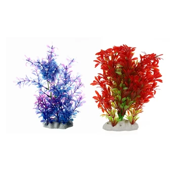 

2 Pcs Artificial Plastic Plant Artificial Water Plants for Fish Tank Aquarium Decoration Ornament, Purple & Red Green