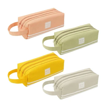

Large Capacity Canvas Pencil Case Pen Bag Makeup Pouch Stationary with Double Zipper for Office School Students