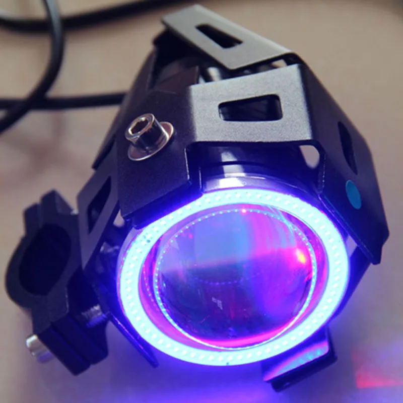 

125W 12V Motorcycle Headlight Spotlight Moto U7 LED Driving Car Fog Work Light Head Spot Lamp DRL U5 Blue Angel Eyes