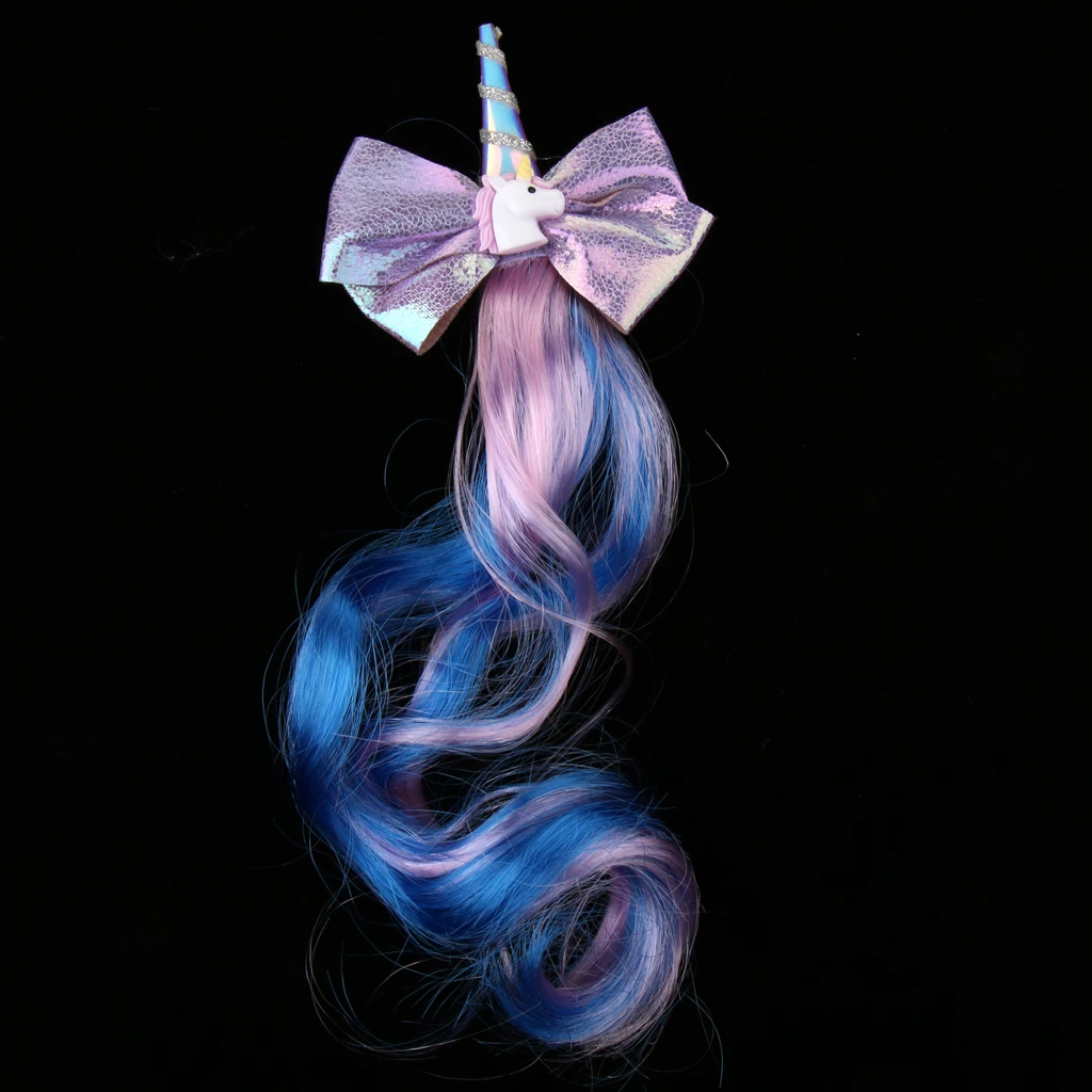 ' Cute Unicorn Hair Bow Clip Rainbow Extensions Wig Pony Party Headpiece