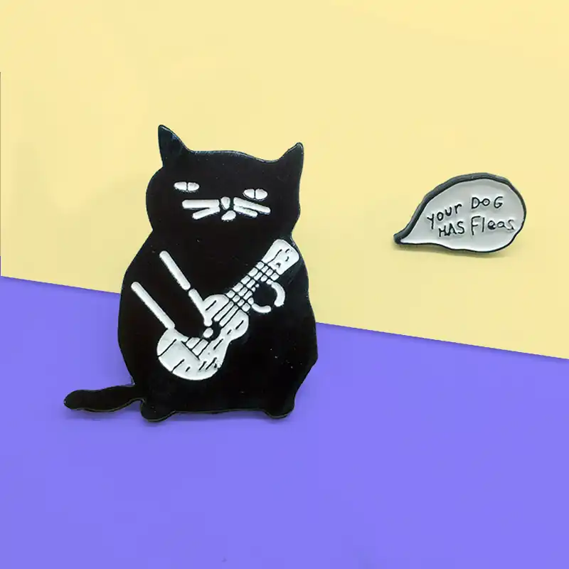 Broche En Metal En Email Dessin Anime Chat Noir Fat Cat Guitare Badge Amusant A La Mode Cadeau Bijoux Aliexpress