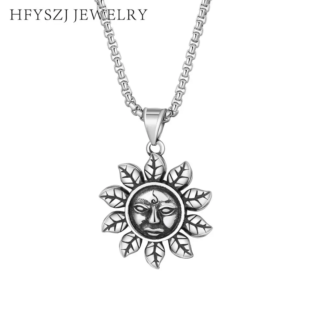 

New mysterious element hip hop punk Necklace trick Sun Flower Pendant Gothic death heavy metal wind hip hop face sun man chain