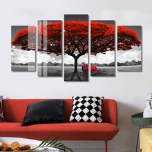 Современный романтический 5 панелей красное дерево картины на холсте с изображением пейзажа настенные художественные картины принты и Плакаты для гостиной домашний декор