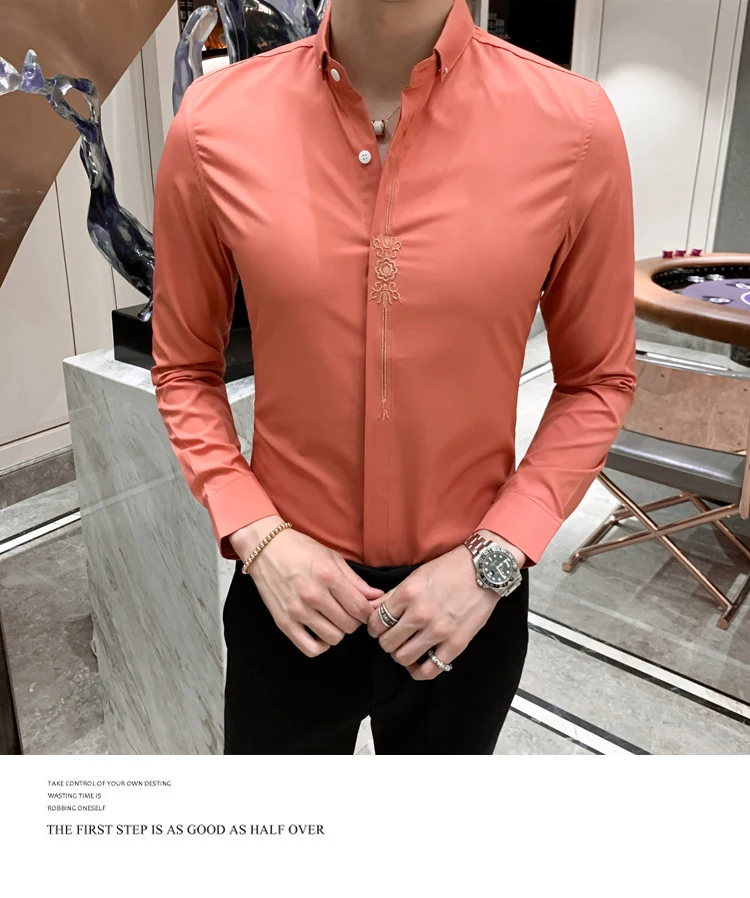 Chemise Homme, осенняя Новинка, деловая официальная одежда, рубашка для мужчин, высокое качество, с вышивкой, облегающая Мужская одежда, рубашки, праздничная одежда, блузка для мужчин
