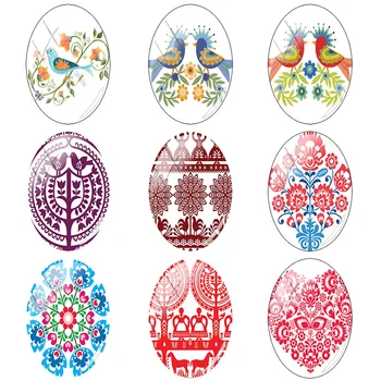 

TAFREE Bohemia Polish Folk Art Pattern Oval 18x25 mm 5pcs/lot Glass Cabochon Flat Back Jewelry Making Findings PF77