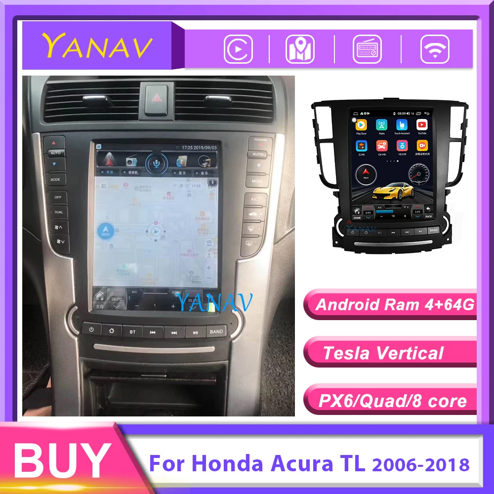 Автомагнитола на Android с вертикальным сенсорным экраном для Honda-Acura TL 2006-2018