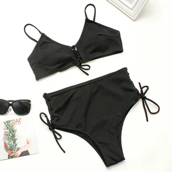 

Two Piece High Waist Bikini Women Sexy Swimwear Women 2020 New Solid Bandage Swimsuit Bikini Set Swimming Suit For Beachwear XL