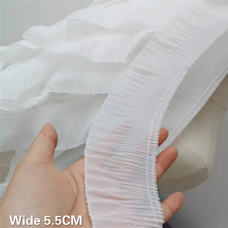 

5.5CM Wide White Soft Chiffon Guipure Lace Applique Fabric DIY Wedding Sewing Accessories For Dress Clothing Fringe Trim Ribbon
