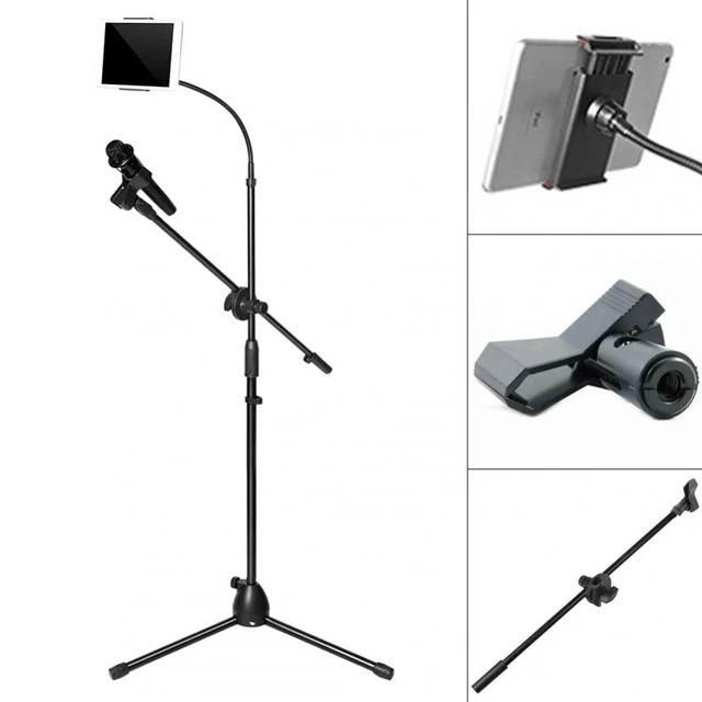 Trípode de Metal para suelo de micrófono telescópico, soporte Flexible para  tableta y PC, Clip oscilante, soporte para escenario - AliExpress