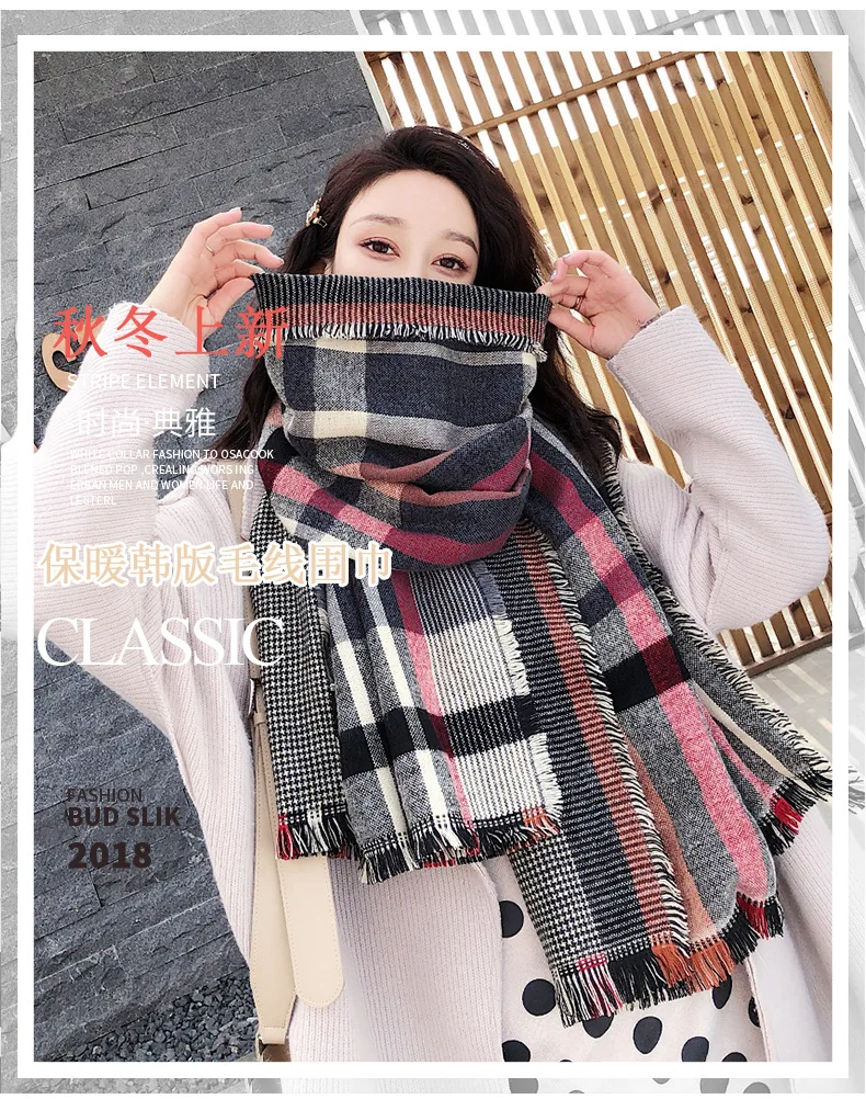Зимний двусторонний шарф из пашмины с узором «гусиная лапка», имитация кашемира, плотное одеяло, брендовая дизайнерская шаль с кисточками
