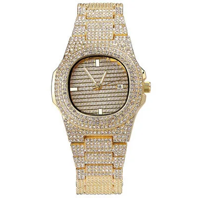 1PCs 2021 Hip Hop Men Iced Out Watches Luxury Date Quartz Wrist Watches With Micropave CZ Watch For Women Men Rhinestone Watches