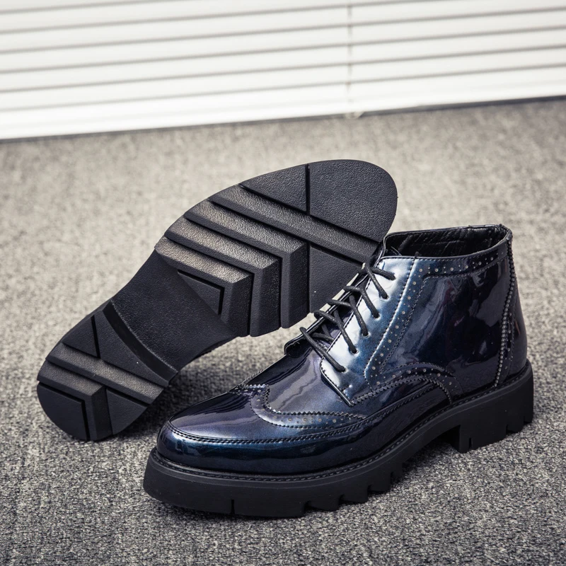 Oxford Shoes for Men Blue Male Formal Dress Boots Evening Sneakers High Ankle Causal Fashion Junior Luxury Stylish Brogue Boots