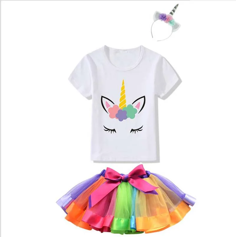 Girls Tulle Skirt Summer Baby Rainbow Tutus With Unicorn Hairband Children Pettiskirt Baby Skirts Tulle Christmas Tutus Ballet