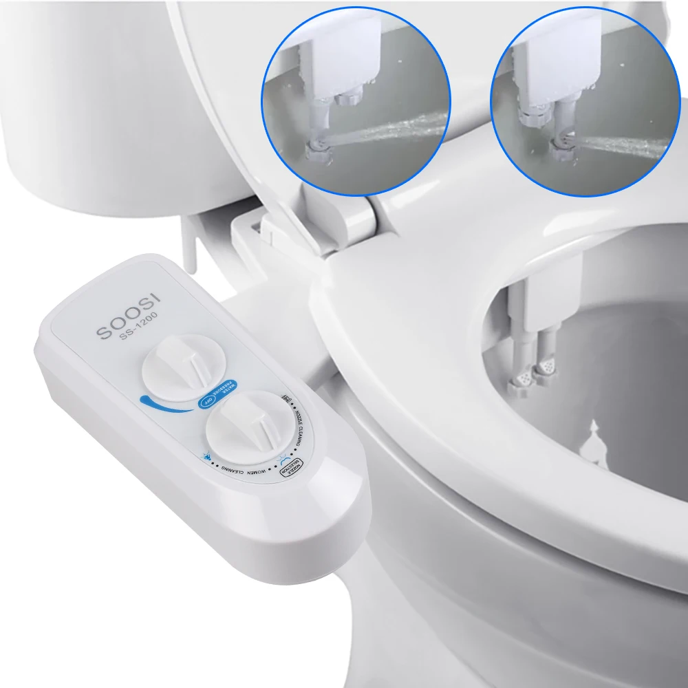 SS-1200 set Bidet Attachment Non-Electric Bidet Toilet Seat Self-Cleaning Dual Nozzle-Fresh Water Bidet Sprayer Mechanical Muslim Washing - Color: SS-1200 set
