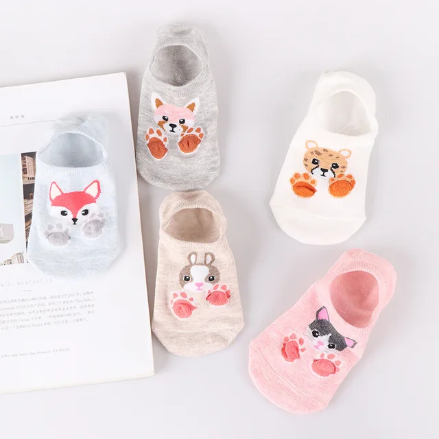 10 Piece=5 Pairs/lot Cute Animal Spring Women Socks Set Korean Style Funny Cat Dog Panda Low Cut Ankle Short Sox Happy Size34-40 8