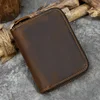 Retro Men's Short Wallet Vintage Cow  Leather Vertical Thin Male Zipper Square Credit Card Holder Small Money Purse Women wallet 3