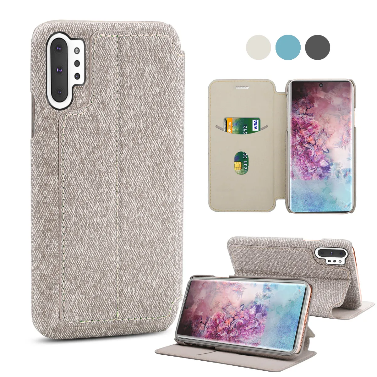 

For Samsung Galaxy Note 10 6.3 Case Fabric Flip Stand Wallet Cover with Card Slot for Samsung Note 10 Plus Note 10+ Case Luxury