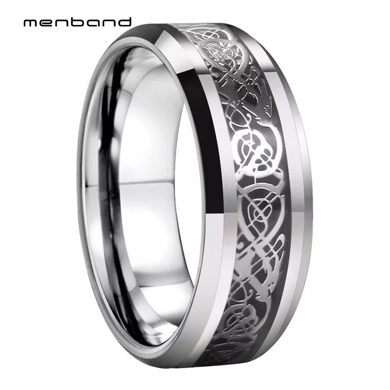 Classic Ring Black Carbide Fiber Inlay Tungsten Dragon For Men Band 8MM Comfort Fit | Украшения и аксессуары