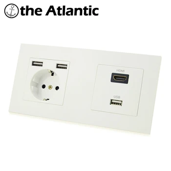 

Atlectric DE EU Standard Plug Socket HDMI HD USB Port Socket Wall Power Electrical Outlet Double Socket Plastic Panel