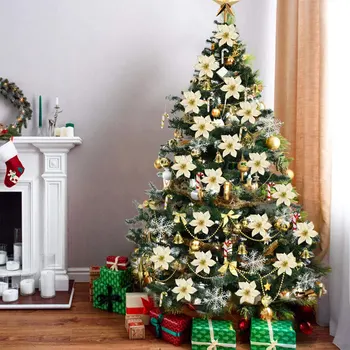 

120pcs Christmas Tree Decoration Party Pendant Plastic Flower Simulation Flowers Set Pendant Xmas DIY Ornaments Set