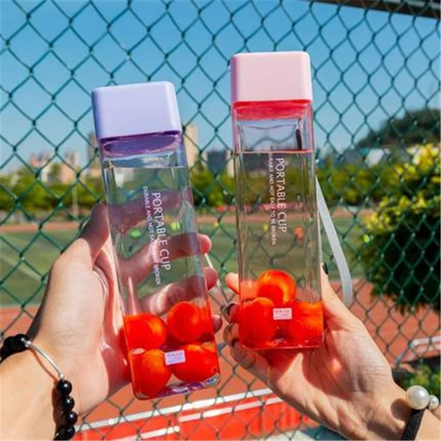 Square Shaped Small Water Bottles Frosted Portable Transparent