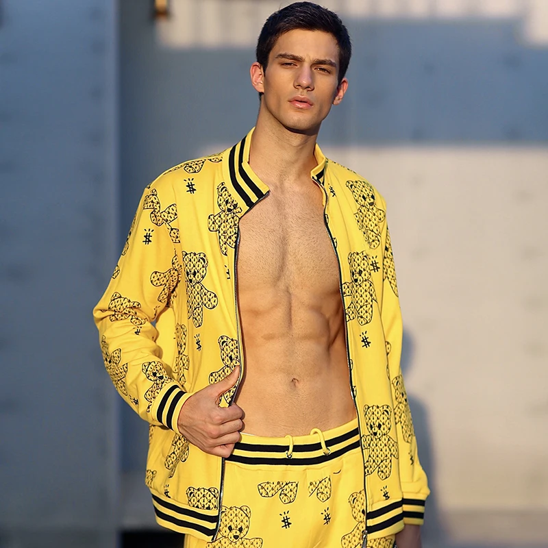 Alex Plein Teddy Bear Printing Men Sets Track Tracksuit Sports Jogging Hommen Men Fashion Clothing Streetwear Funny Cartoon New 3