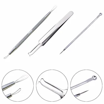 

3pcs/set Blackhead Comedone Acne Pimple Blackhead Remover Tool Spoon for Face Skin Care Tool Needles Facial Pore Cleaner