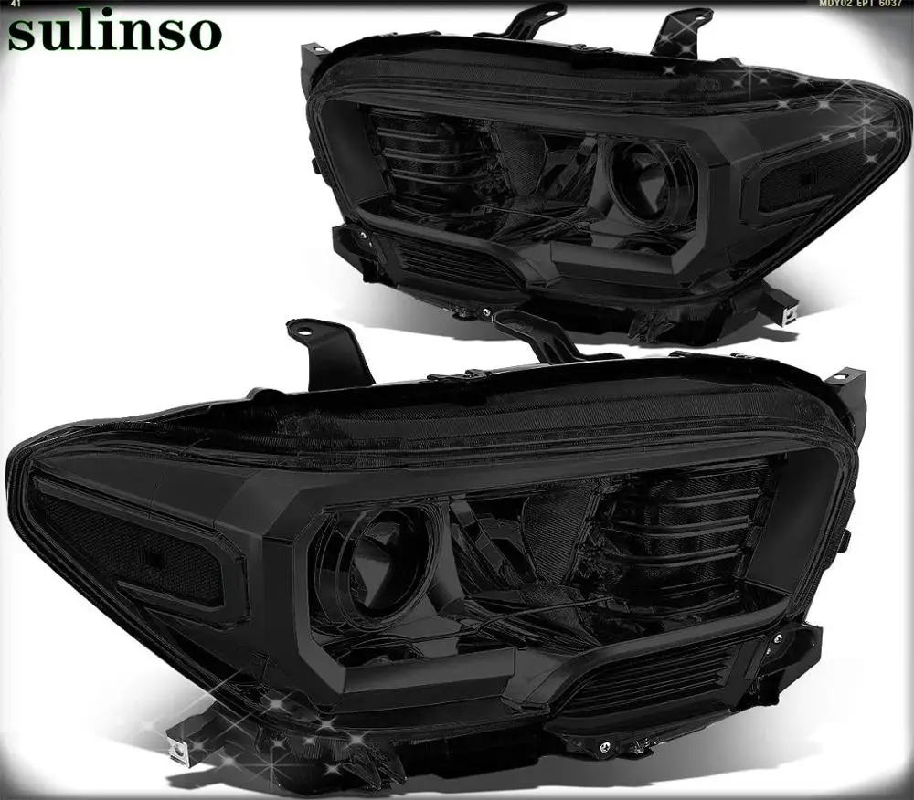 2ps Smoked Housing Clear Corner Projector Headlight/Lamps Replacement  for 16-20 Tacoma