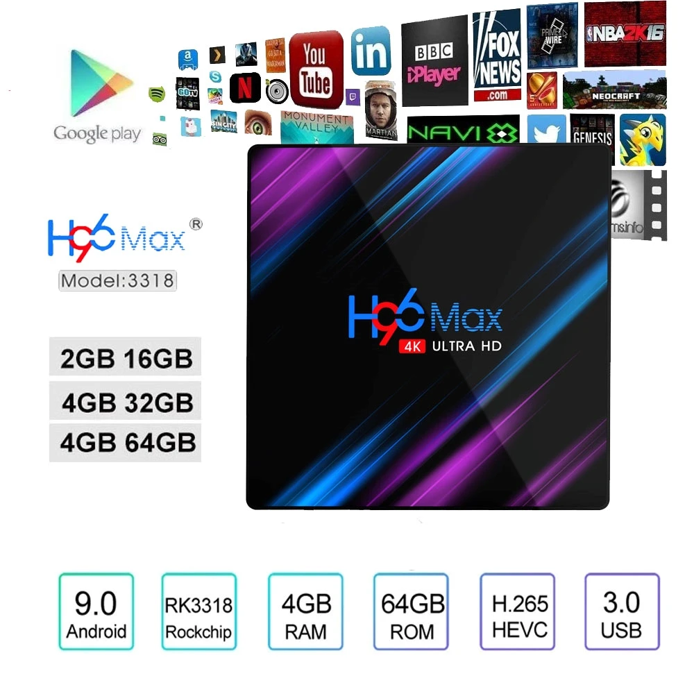 

H96 MAX RK3318 Smart Android TV Box 16GB 32GB 64GB Media player 4K Wifi Netflix Set top Box Google Voice Youtube Android 9.0 BOX