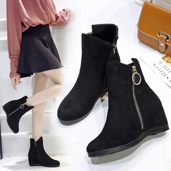 

Plus velvet booties female wedges 2019 fashion new brand comfortable boots winter fur one increase shoes warm women's boots