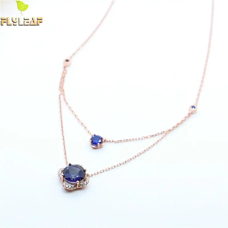 

Flyleaf Double Layer Chain Topaz Zircon Necklaces & Pendants Real 925 Sterling Silver Necklace For Women Fine Jewelry Luxury