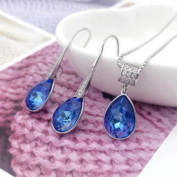 

Teardrop Earrings and Drop Pendant Necklace Set made with Austria Crystal for Women Bridal Wedding Party Jewellery Accessories