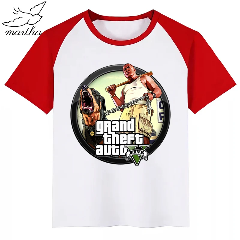 RedC Новинка; летняя детская футболка с принтом «Grand Theft Auto GTA»; футболка с короткими рукавами и круглым вырезом; Повседневная футболка для маленьких девочек; одежда для детей - Цвет: RedC