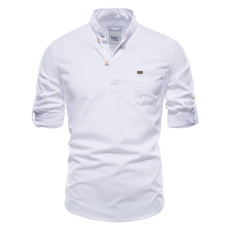 NEGIZBER-Camisa de lino y algodón de 100% para hombre, jersey de marca de alta calidad, Color sólido, manga larga, novedad de primavera