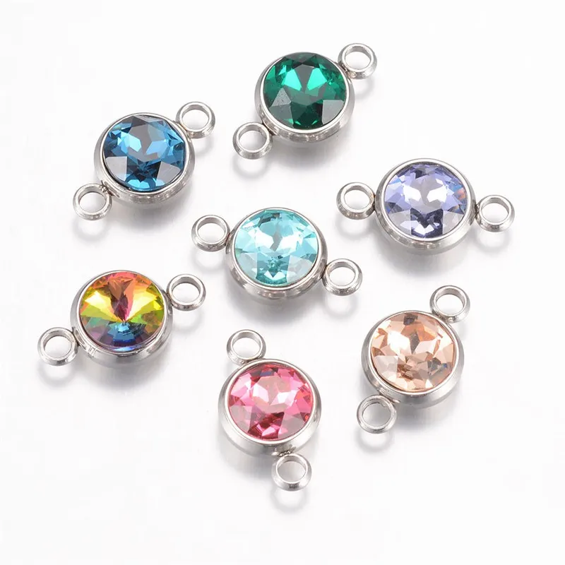 

20pcs Mixed Color Faceted Glass Links Flat Round with 304 Stainless Steel Findings for Jewelry Making 17.5x10x6.5mm Hole: 2.5mm