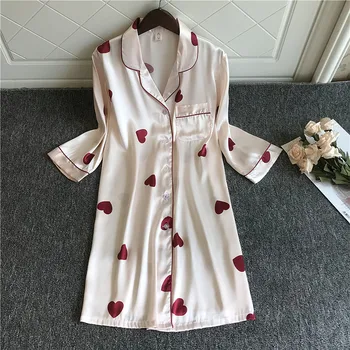

Summer new Nightdress for Women Satin Nightgowns nightie Female Sleepshirts Silk Cute Nightshirts Print Half Sleeve sleepwear