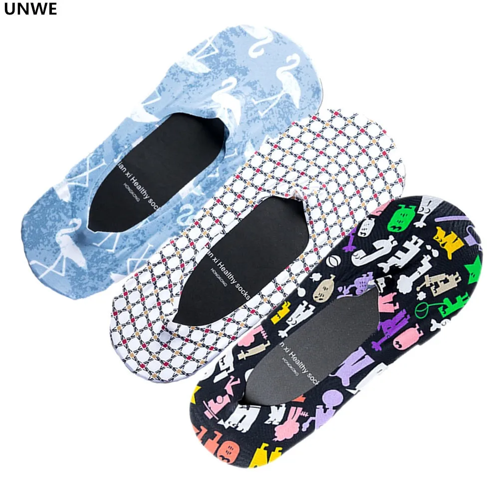3 пары классных шелковых носков с граффити мужские японские носки-следки ультра тонкие мужские Нескользящие силиконовые носки мужские/женские унисекс - Цвет: 3 Colors