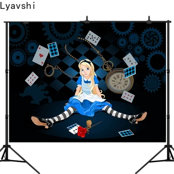 

Lyavshi alice in wonderland party photo background custom children birthday photography backdrops studio photocall boda