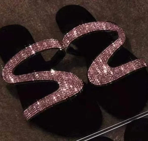 Весенне-летние сандалии женские сандалии г. Новая обувь на плоской подошве со стразами уличные пляжные тапочки на резиновой подошве, Нескользящие шлепанцы - Цвет: pink