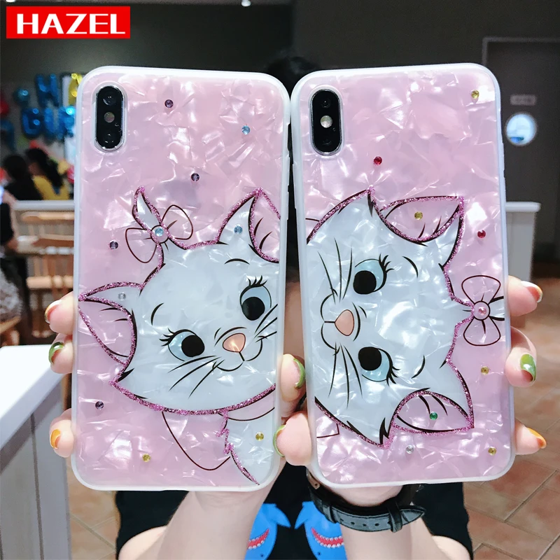 Чехол для телефона с милым мультяшным бриллиантом Marie Cat для iphone 11Pro XS MAX 6 6S 7 8 plus X XR 10 11Pro MAX розовый мягкий силиконовый чехол