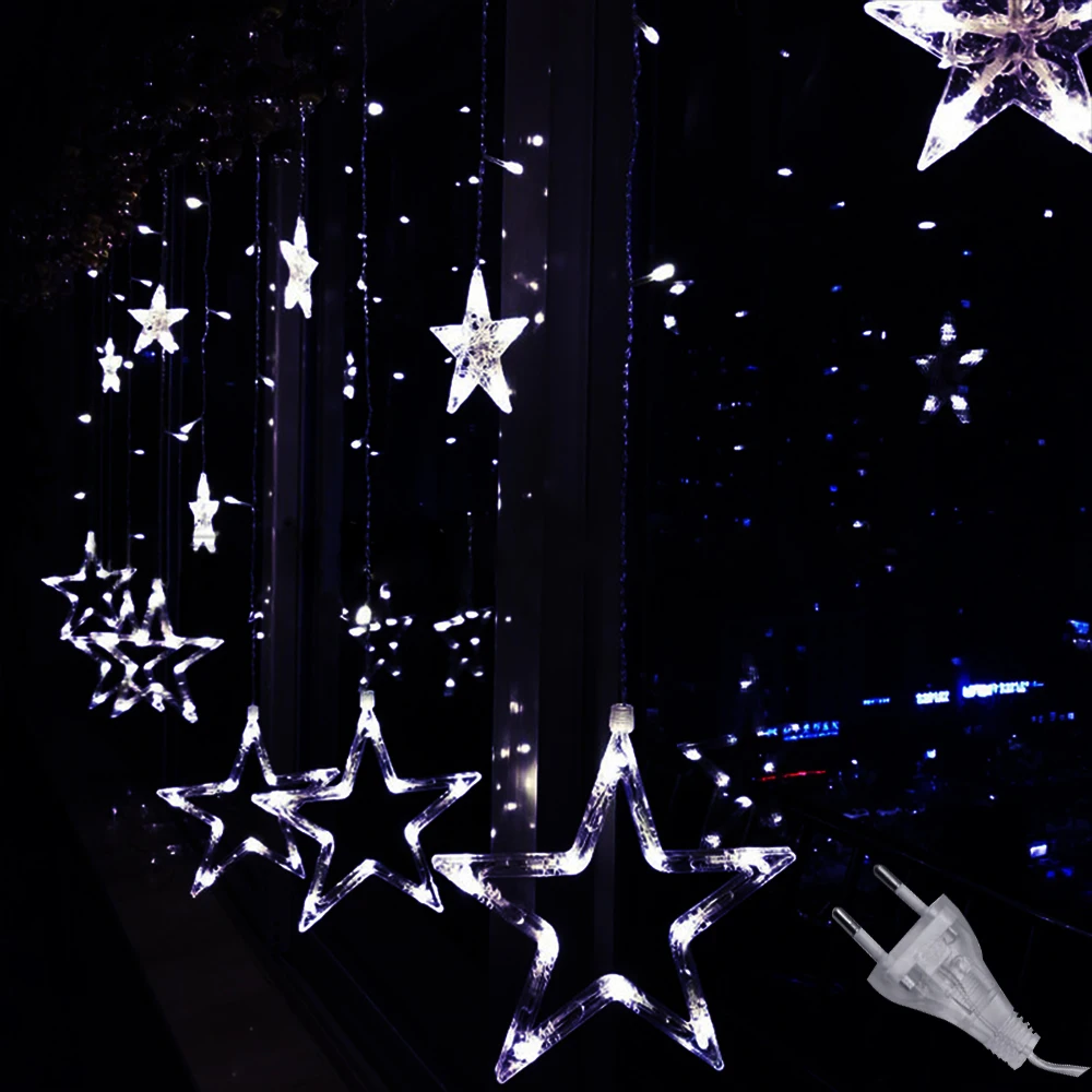 2.5M 3.5M LED Christmas Star Garlands Curtain Light 220V Outdoor String Fairy Lights For Wedding Party Bar New Year Decoration