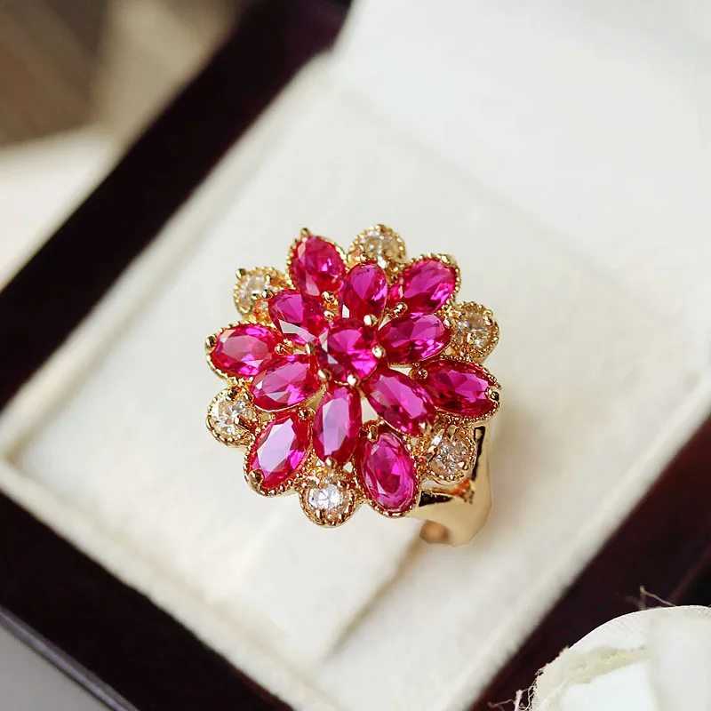 Anillo de compromiso de lujo para mujer, sortija grande con flor de