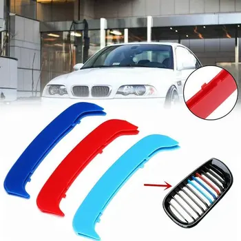

For BMW E46 2002 2003 2004 Car Front Grilles Grille Covers 3-Color Car Grille Bar Cover Stripe Clip Decal 12.5*4*0.7cm