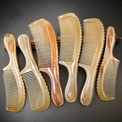 Pente de chifre antiestático natural redondo alças fino dente cabelo mais reto pente escova de massagem de cabelo