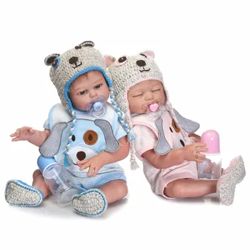 

20 Inch Reborn Baby Twins Doll Realistic 50 Cm Sleeping Girl and Awake Boy Long Synthetic Hair Full Body Silicone Vinyl Babies