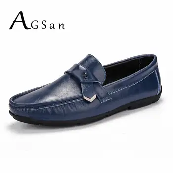 

AGSan Genuine Leather Casual Shoes Fashion Spring Driving Shoes Slip On Moccasins Burgundy Blue Mens Leather Shoes Lazy Shoes