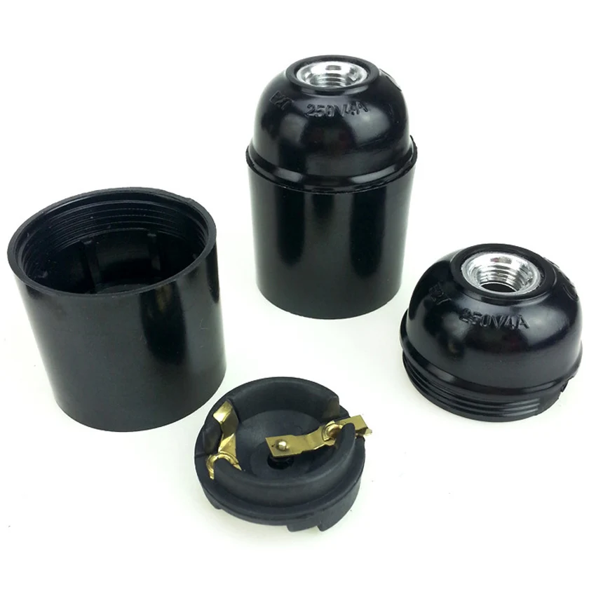 1pcs Black 4A CE Aluminum Bakelite Self-locking E27 Screw Lampholder Energy Save Chandelier Led Bulb Socket Vintage Light Base